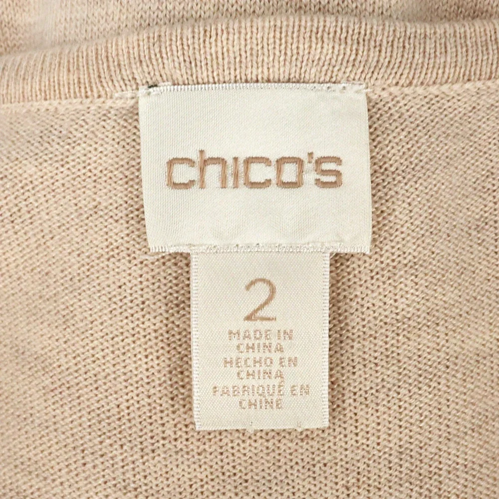 Chicos Sweater 2 Womens Large Beige Tan Cotton Blend Lace Hem Pullover Coastal